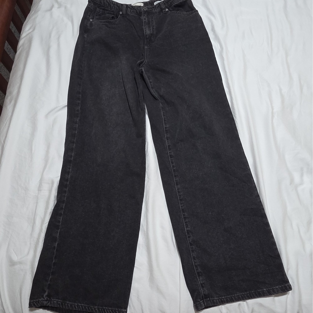 OAT New York Wide Leg Jeans Womens 10/30 Washed Black Cloud Luxe Edgy Boho Denim